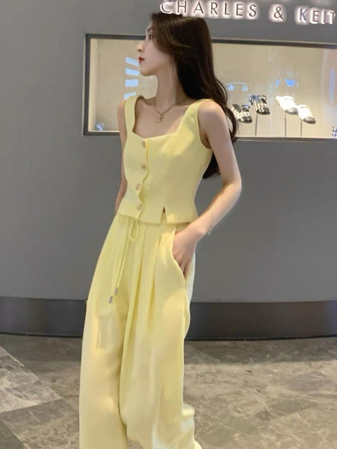 Mo.studio Sleeveless Button Down Crop Tops with Pants